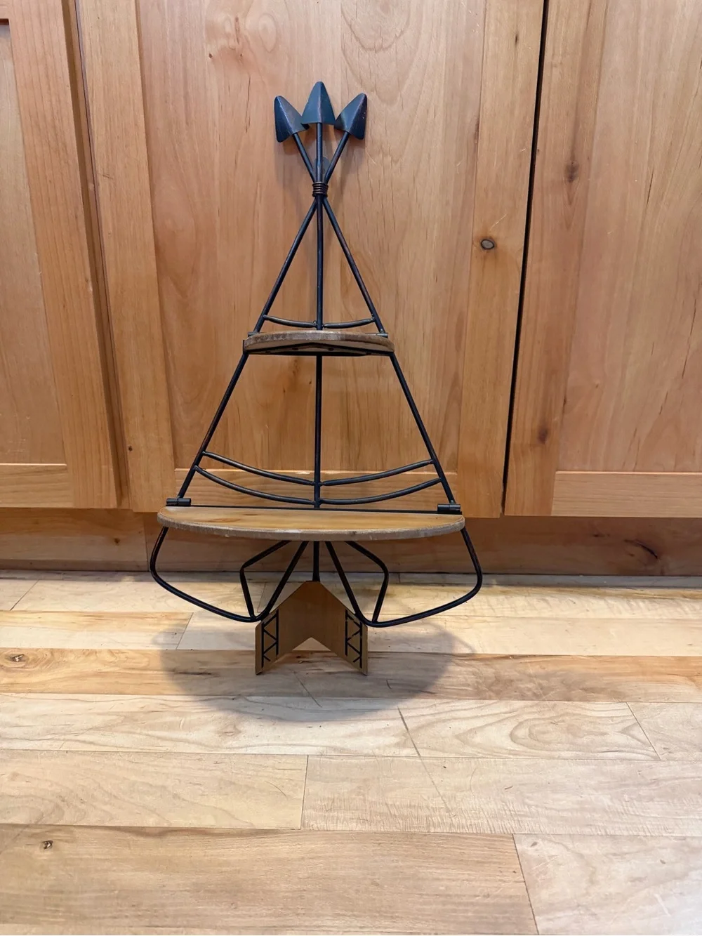 Teepee Wood and Black Metal Tiered Wall Shelf